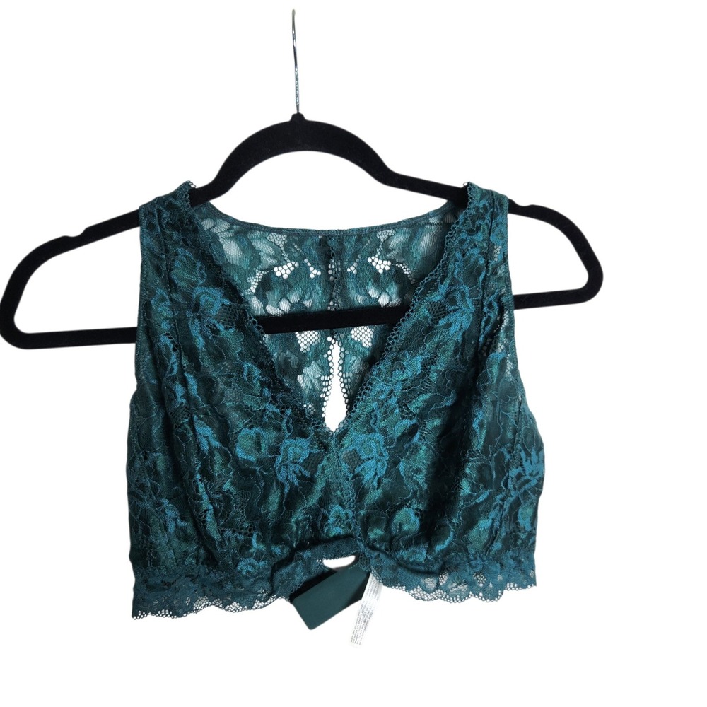 Soma Embraceable Lace Bralette Dark Teal Green Racerback Wireless Bra Large